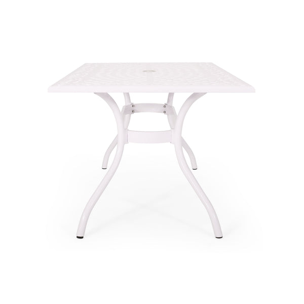 Celestine - Outdoor Cast Aluminum Dining Table With Floral Lattice Design And Umbrella Holder