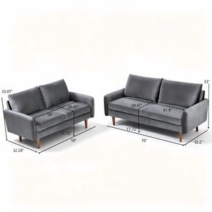 Kent - 2 Piece Sofa & Loveseat Set For Living Room - Gray