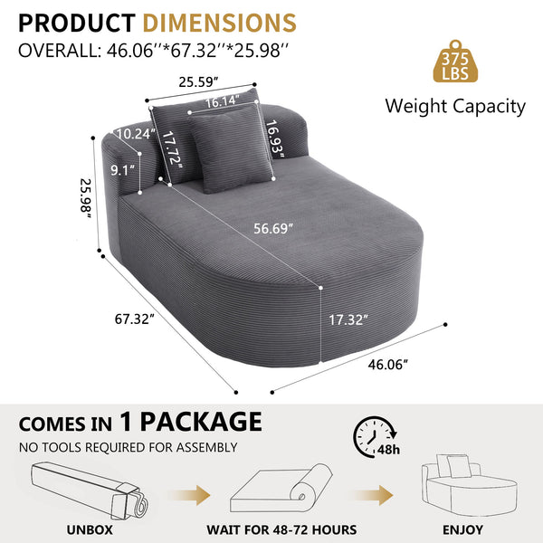 Oversized Chaise Lounge Sofa Bed With Deep Seat And Soft Pillows
