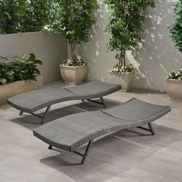 Wicker Chaise With Adjustable Reclining Seats (Set of 2) - Gray