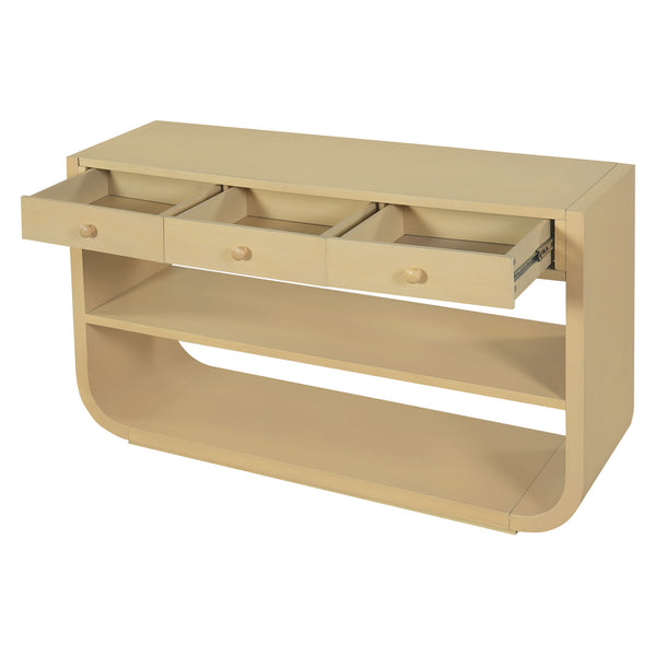 Console Table With 3 Soft Close Drawers & 2 Open Shelves - Natural
