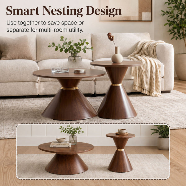 2 Piece Round Coffee Table Set For Living Room