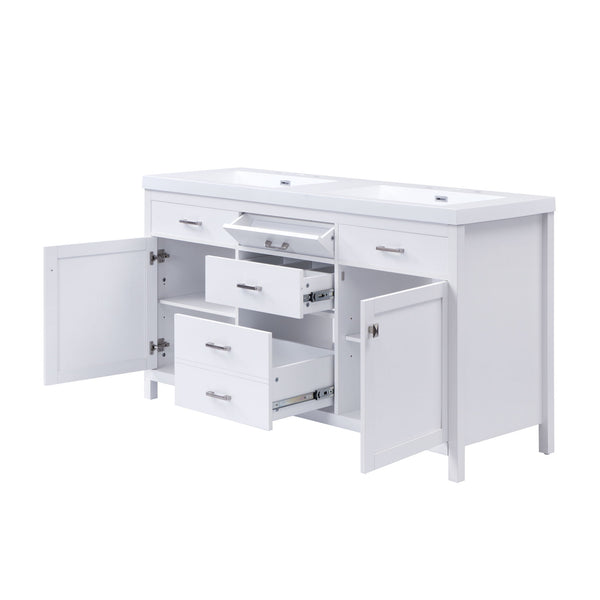 Double Sink Bathroom Vanity With Top, Soft Closing Doors & Drawers, Tip Out Drawer, 2 Cabinet Doors, Adjustable Shelf - White