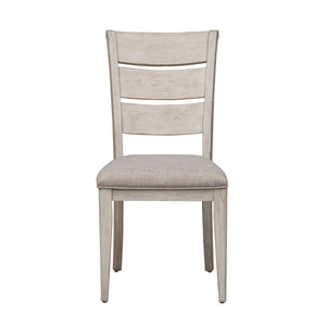 Farmhouse Reimagined - Ladder Back Upholstered Side Chair - Antique White / Chestnut Tops