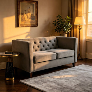 Button Tufted Loveseat, 2 Seater With Square Arm Couch For Living Room