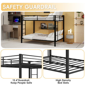 Bunk Bed For Kids, Convertible Frame With Ladders & Guardrail