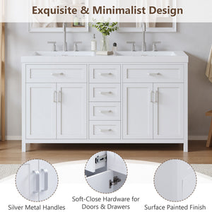 Bathroom Vanity Cabinet Only, Soft Close Doors & Drawers, 4 Drawers & 2 Double Door Cabinets - White