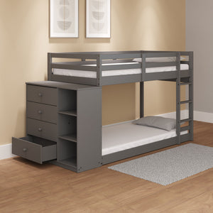 Gaston - Bunk Bed Twin Over Twin With 4 Drawers & 3 Compartments - Gray