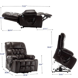 Lift Chair With Heat & Massage, 2 Pockets, 2 Cup Holders, Dual Remote - Wine Red