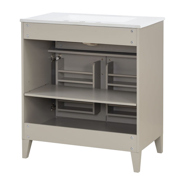 30" Bathroom Vanity With Sink Top, Soft Close Double Doors & Tip Out Drawer, Adjustable Interior Shelf, Door Mounted Organizers - Beige