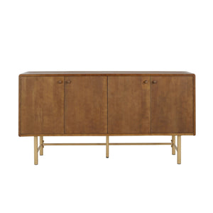 Modern Scandinavian 4 Door Sideboard Storage Cabinet With Adjustable Shelves - Brown / Gold