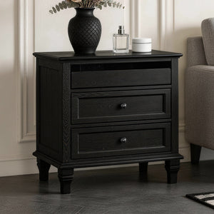 Nightstand With Charging Station, 3 Drawer Storage Table