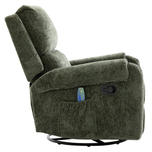 Manual Recliner Massage Chair With Swivel Rocker, 8 Massage Modes, Side Storage Pocket