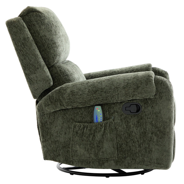 Manual Recliner Massage Chair With Swivel Rocker, 8 Massage Modes, Side Storage Pocket
