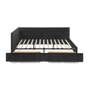 Storage Elegant Upholstered Tufted Bed Frame With Backrest And Armrests