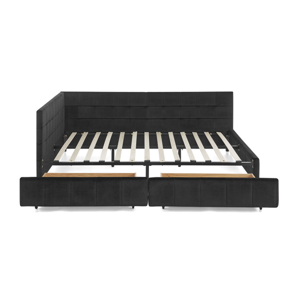 Storage Elegant Upholstered Tufted Bed Frame With Backrest And Armrests