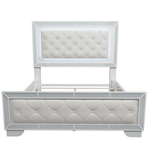 Eastern King Size Bed With LED Lights And Mirror Trim - Cream / Ivory