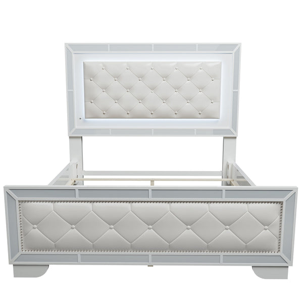 Eastern King Size Bed With LED Lights And Mirror Trim - Cream / Ivory