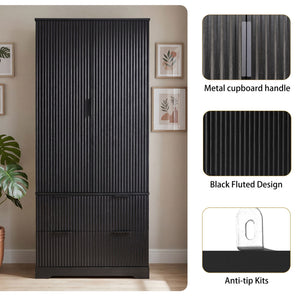 Fluted Kitchen Pantry Cabinet With 2 Large Drawers & 8 Door Spice Rack