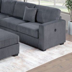 Upholstered L - Shaped 4 Piece Sectional Set With USB, Cocktail Ottoman