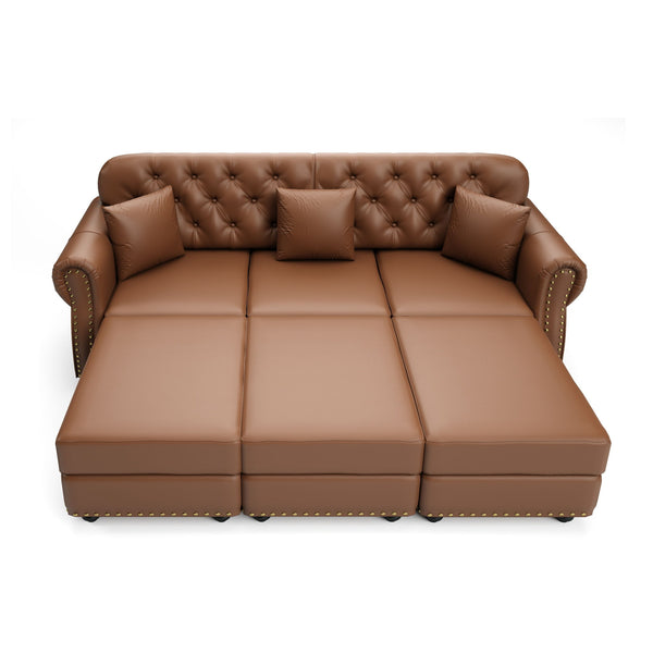 Upholstered Sofa With Nailhead Trim, Rolled Armrests With Ottoman