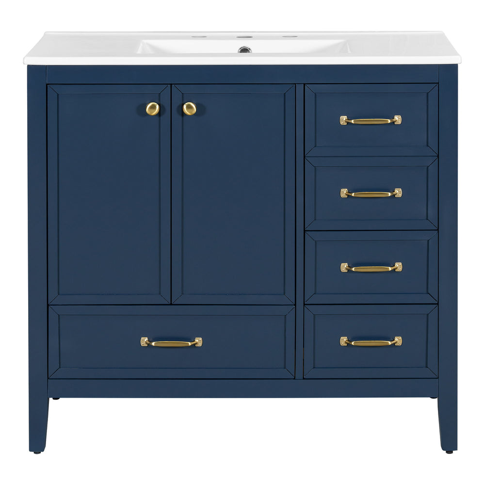 Elegant Vintage Bathroom Vanity & Sink And Soft Closing Door, 4 Drawers Of Different Sizes Frame