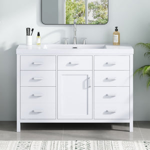 47.25" Modern Bathroom Vanity With Sink, Soft Close Single Door & 6 Drawers - White