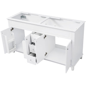 Bathroom Vanity Cabinet Only, 3 Drawers & 4 Doors & Double Layer Shelves - White