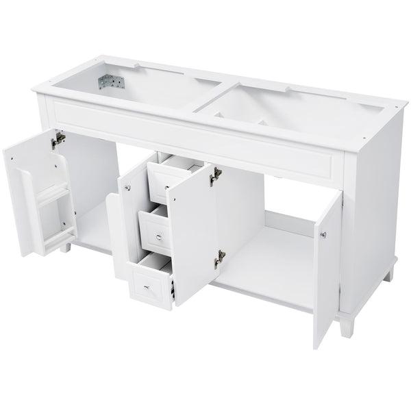 Bathroom Vanity Cabinet Only, 3 Drawers & 4 Doors & Double Layer Shelves - White
