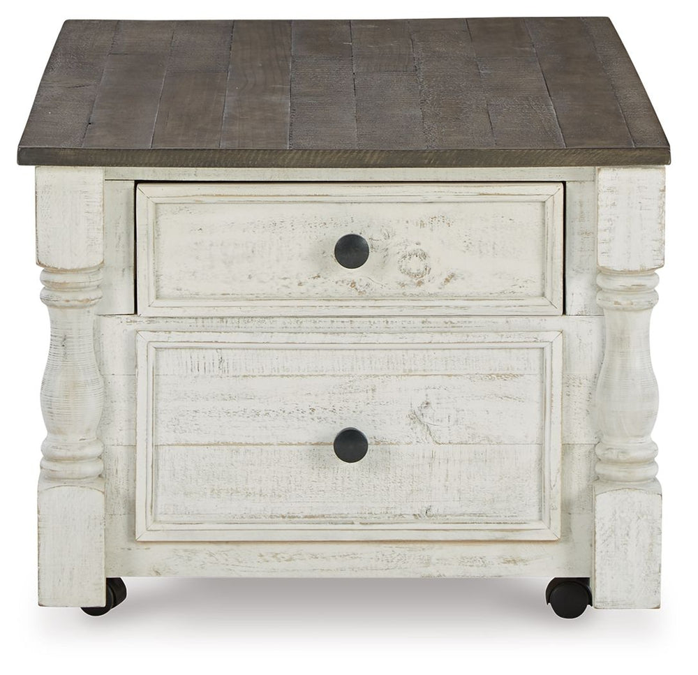 Havalance - Lift Top Cocktail Table with Storage Drawers - White / Gray
