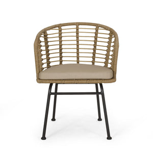 Randy - Modern Wicker Chair With Water Resistant Cushions - Brown / Beige
