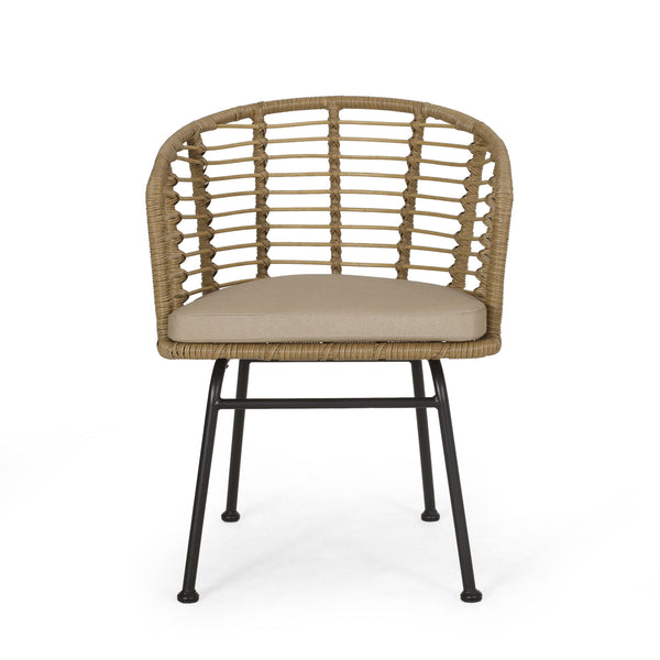 Randy - Modern Wicker Chair With Water Resistant Cushions - Brown / Beige