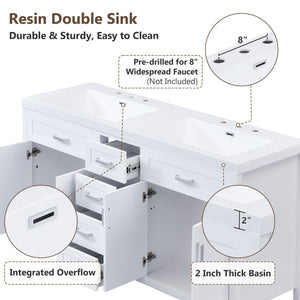 59.1" Minimalist Double Sink Bathroom Vanity With Top, Soft Close Doors & Drawers - White