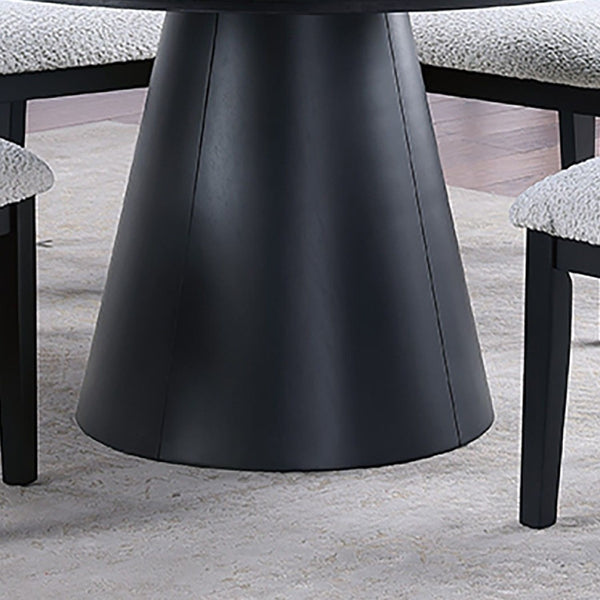 5 Piece Round Dining Set With Upholstered Chairs - Black / White