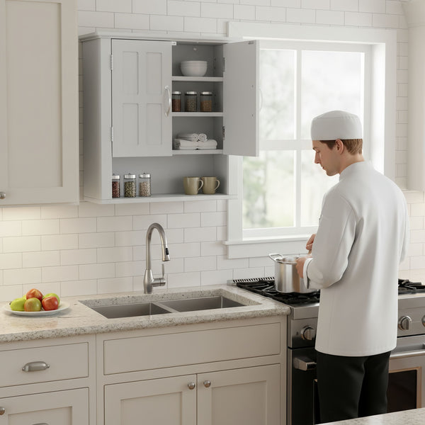 Multi Functional Wall Mounted Cabinet With Adjustable Shelves For Bathroom