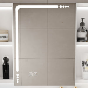 Wall Mounted Bathroom Mirror Cabinet With LED Lights, Anti Fog & Explosion Proof, Touch Control Medicine Cabinet, 3 Color Lighting - White