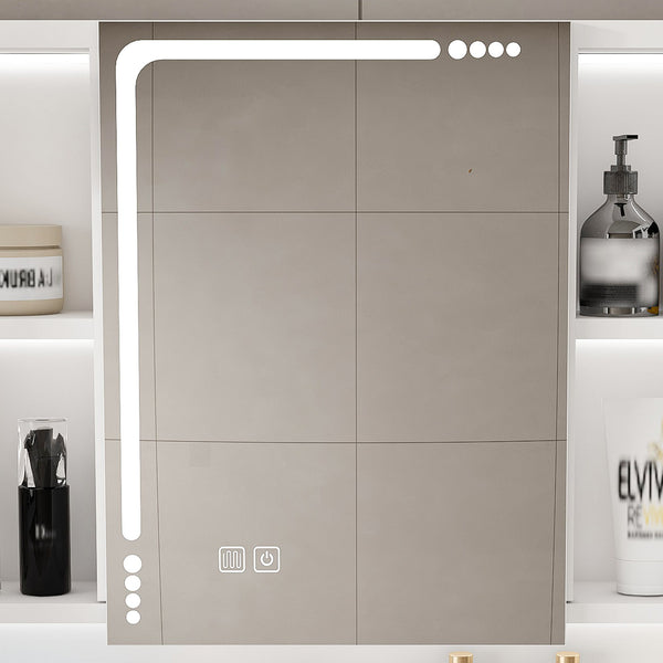 Wall Mounted Bathroom Mirror Cabinet With LED Lights, Anti Fog & Explosion Proof, Touch Control Medicine Cabinet, 3 Color Lighting - White