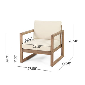 4 Pieces Acacia Wood Patio Furniture Set, Outdoor Furniture With Coffee Table, Patio Conversation Set Deep Seating With Soft Cushion, Porch Chairs For Backyard Porch Balcony - Brown Wash / Beige