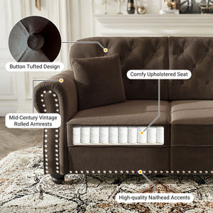 Upholstered Chesterfield Sofa With Nailhead Trim And Rolled Armrests