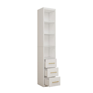 Rectangular Side Storage Cabinet With 3 Drawers For Bedroom - White