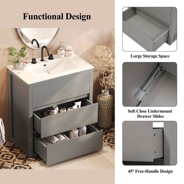 Double Sinks Bathroom Vanity Set With 2 Ceramic Basins