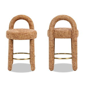 Penny - Round Arched Fully Upholstered Counter Stool (Set of 2) - Orange
