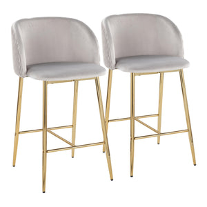 Fran - Pleated Waves Contemporary / Glam Fixed Height Counter Stool (Set of 2)