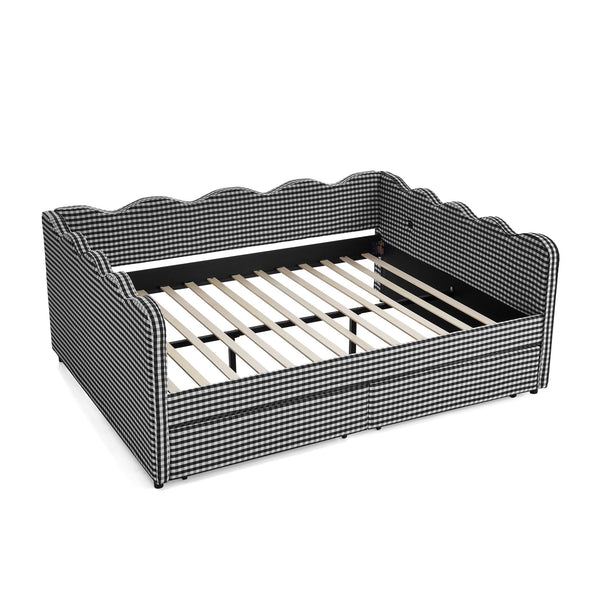 Gingham Daybed & USB Charging Port, Wave Shaped Design