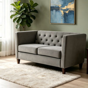 Button Tufted Loveseat, 2 Seater With Square Arm Couch For Living Room