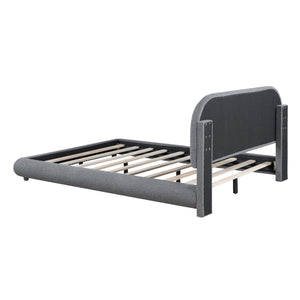 Upholstered Platform Bed With Thick Solid Frame And Stylish Curve-Shaped Design