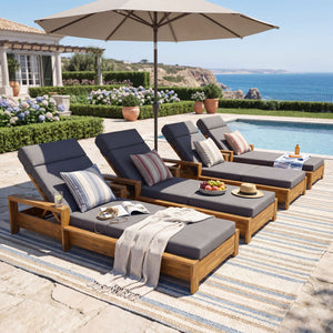 Chaise Lounge Set With 4 Fold Cushion And Built In Headrest, 3 Position Adjustable