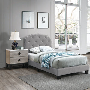 Button Tufted Bed With Nailhead Trim