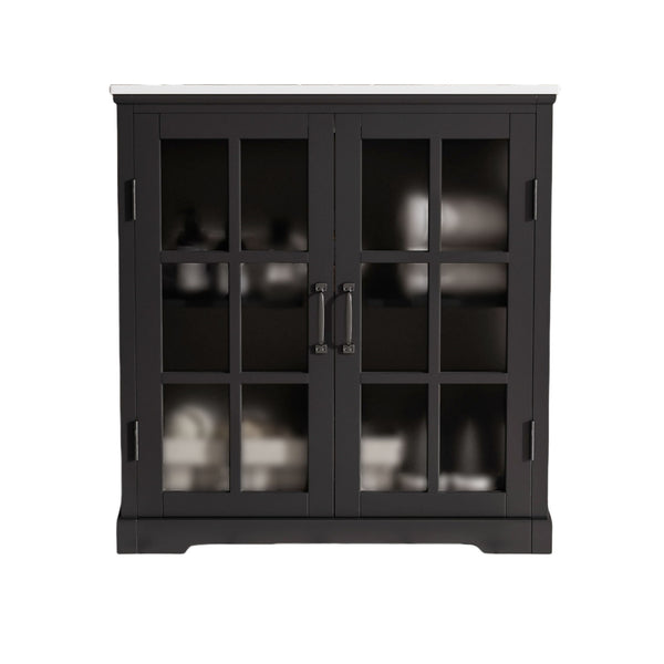 Modern Bathroom Vanity With Ceramic Sink, Tempered Blurred Glass Doors
