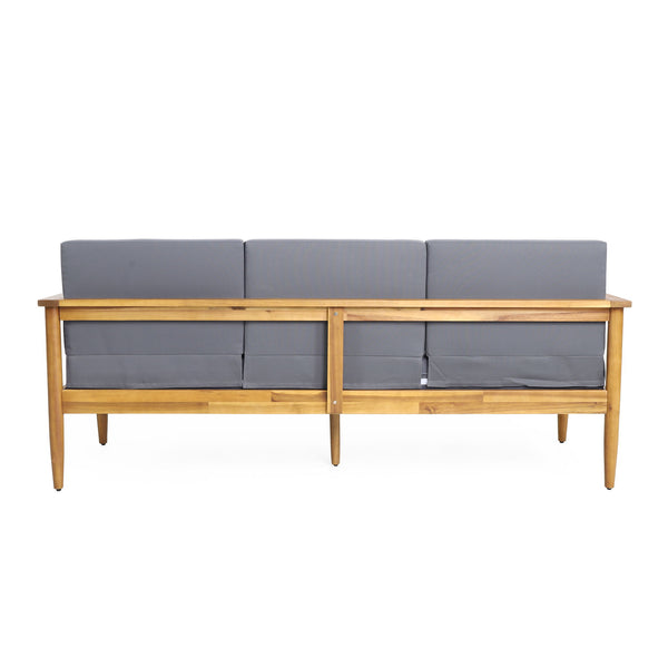 Outdoor 3 Seater Sofa With Cushion And Teak Acacia Wood - Dark Gray